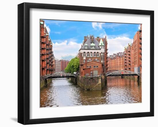 Waterfront Warehouses in the Speicherstadt Warehouse District of Hamburg, Germany-Miva Stock-Framed Premium Photographic Print