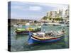 Waterfront with Luzzu Fishing Boats, Marsalforn, Gozo Island, Malta-Martin Zwick-Stretched Canvas