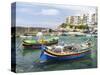 Waterfront with Luzzu Fishing Boats, Marsalforn, Gozo Island, Malta-Martin Zwick-Stretched Canvas