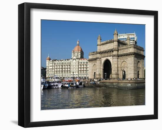 Waterfront with Taj Mahal Palace and Tower Hotel and Gateway of India, Mumbai (Bombay), India-Stuart Black-Framed Photographic Print