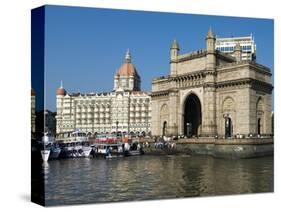 Waterfront with Taj Mahal Palace and Tower Hotel and Gateway of India, Mumbai (Bombay), India-Stuart Black-Stretched Canvas