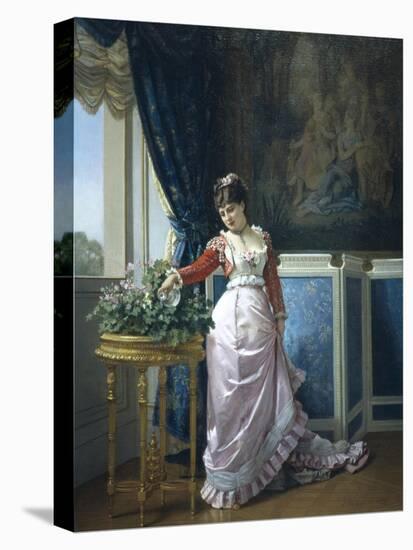 Watering Flowers-Auguste Toulmouche-Stretched Canvas