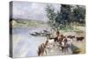 Watering of Cattle on Seine-Giovanni Boldini-Stretched Canvas