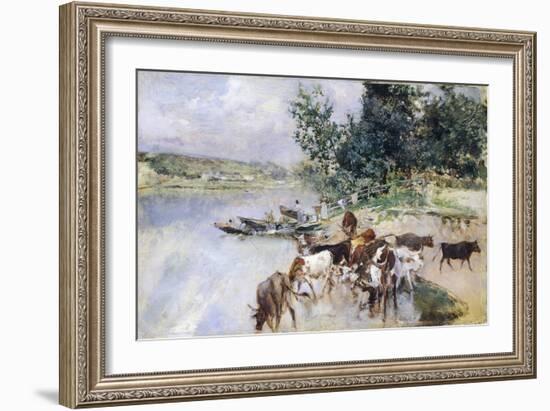 Watering of Cattle on Seine-Giovanni Boldini-Framed Giclee Print