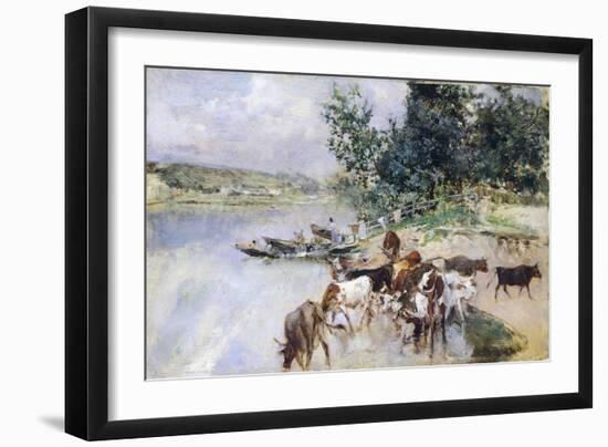 Watering of Cattle on Seine-Giovanni Boldini-Framed Giclee Print