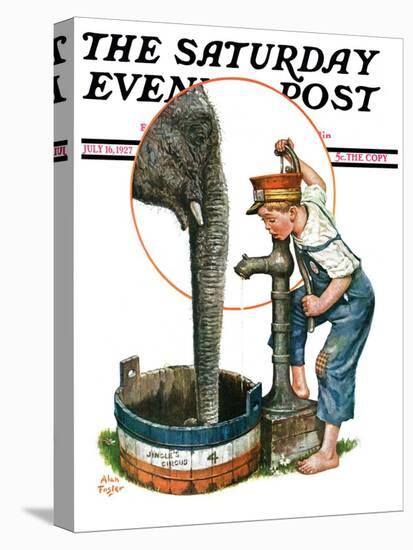 "Watering the Elephant," Saturday Evening Post Cover, July 16, 1927-Alan Foster-Stretched Canvas