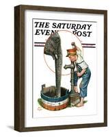 "Watering the Elephant," Saturday Evening Post Cover, July 16, 1927-Alan Foster-Framed Premium Giclee Print