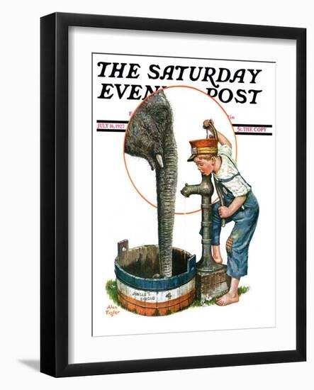 "Watering the Elephant," Saturday Evening Post Cover, July 16, 1927-Alan Foster-Framed Premium Giclee Print