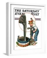 "Watering the Elephant," Saturday Evening Post Cover, July 16, 1927-Alan Foster-Framed Premium Giclee Print