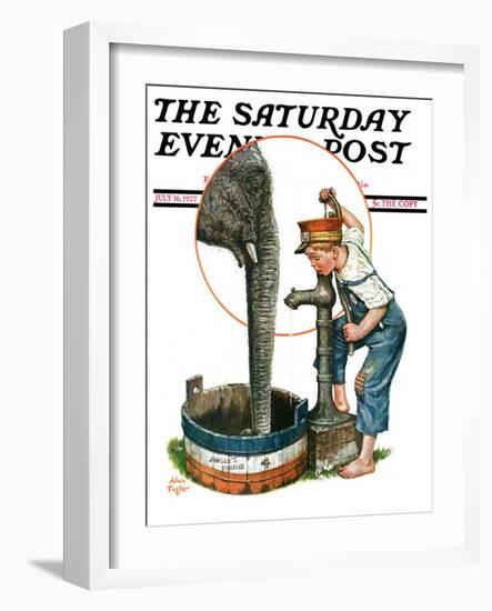 "Watering the Elephant," Saturday Evening Post Cover, July 16, 1927-Alan Foster-Framed Premium Giclee Print