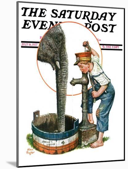 "Watering the Elephant," Saturday Evening Post Cover, July 16, 1927-Alan Foster-Mounted Premium Giclee Print
