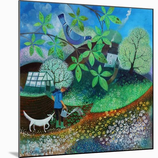 watering the seedlings,2020,(acrylics on paper)-Lisa Graa Jensen-Mounted Giclee Print