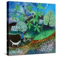 watering the seedlings,2020,(acrylics on paper)-Lisa Graa Jensen-Stretched Canvas