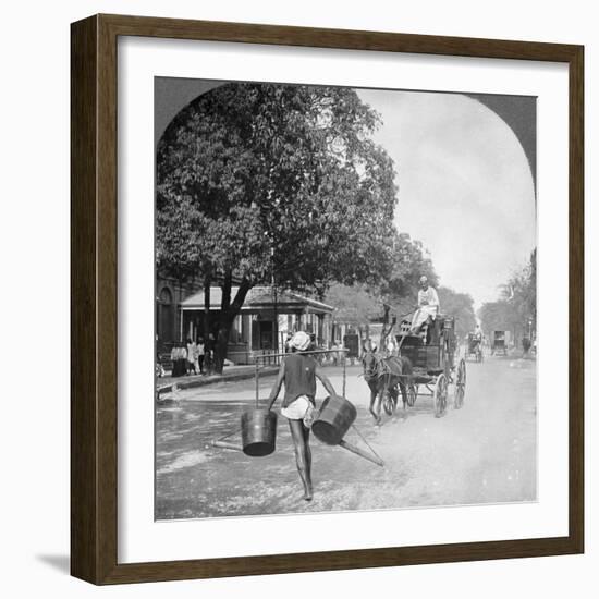 Watering the Streets of Rangoon, Burma, 1908-null-Framed Photographic Print