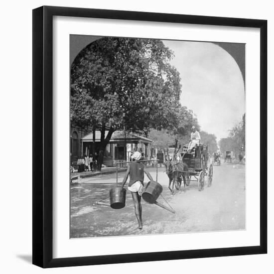 Watering the Streets of Rangoon, Burma, 1908-null-Framed Photographic Print