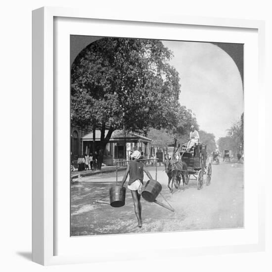 Watering the Streets of Rangoon, Burma, 1908-null-Framed Photographic Print