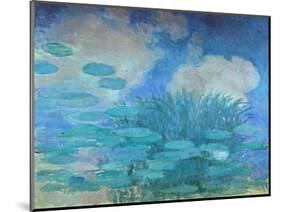 Waterlilies, (Harmony in Blue), 1914-1917-Claude Monet-Mounted Giclee Print