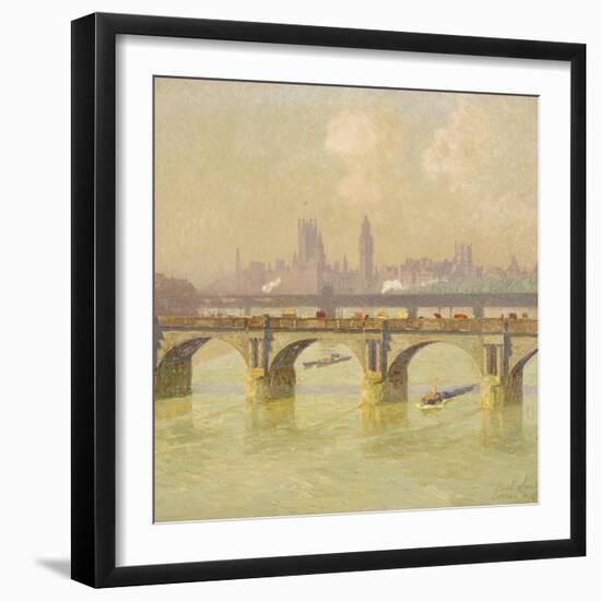 Waterloo Bridge and Hungerford Bridge with the Houses of Parliament Beyond, 1916-Emile Claus-Framed Giclee Print