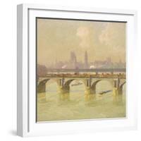 Waterloo Bridge and Hungerford Bridge with the Houses of Parliament Beyond, 1916-Emile Claus-Framed Giclee Print