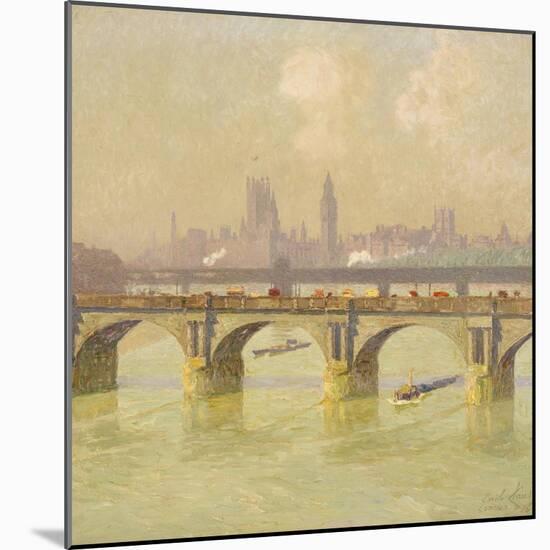Waterloo Bridge and Hungerford Bridge with the Houses of Parliament Beyond, 1916-Emile Claus-Mounted Giclee Print