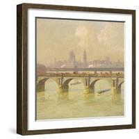 Waterloo Bridge and Hungerford Bridge with the Houses of Parliament Beyond, 1916-Emile Claus-Framed Giclee Print