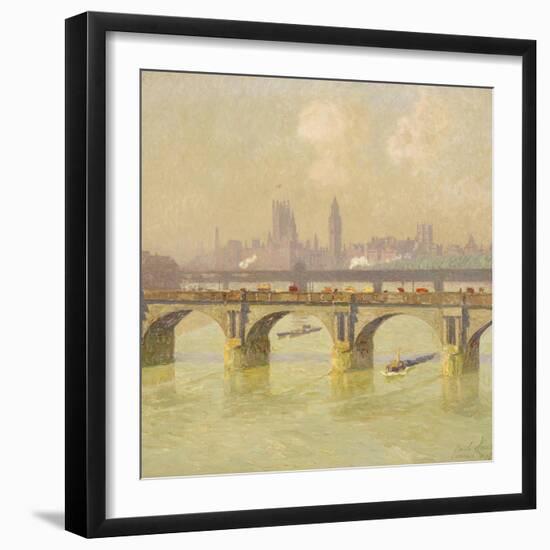 Waterloo Bridge and Hungerford Bridge with the Houses of Parliament Beyond, 1916-Emile Claus-Framed Giclee Print