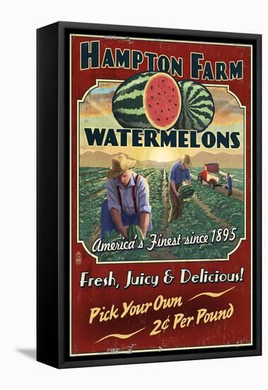 Watermelon Farm - Vintage Sign-Lantern Press-Framed Stretched Canvas