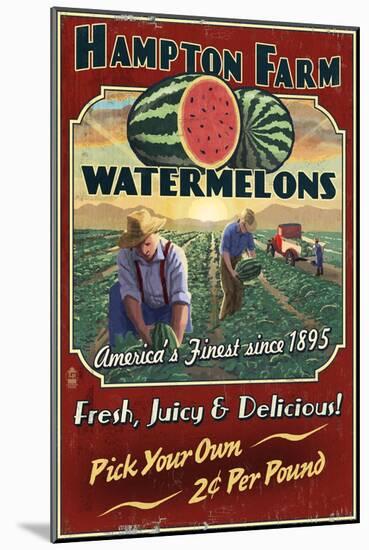 Watermelon Farm - Vintage Sign-Lantern Press-Mounted Art Print