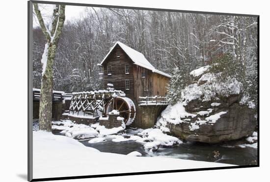 Watermill in a forest in winter, Glade Creek Grist Mill, Babcock State Park, Fayette County, Wes...-Panoramic Images-Mounted Photographic Print