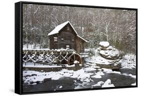 Watermill in a forest in winter, Glade Creek Grist Mill, Babcock State Park, Fayette County, Wes...-Panoramic Images-Framed Stretched Canvas