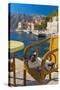 Waterside Cafe and Cat, Perast, Bay of Kotor, UNESCO World Heritage Site, Montenegro, Europe-Alan Copson-Stretched Canvas