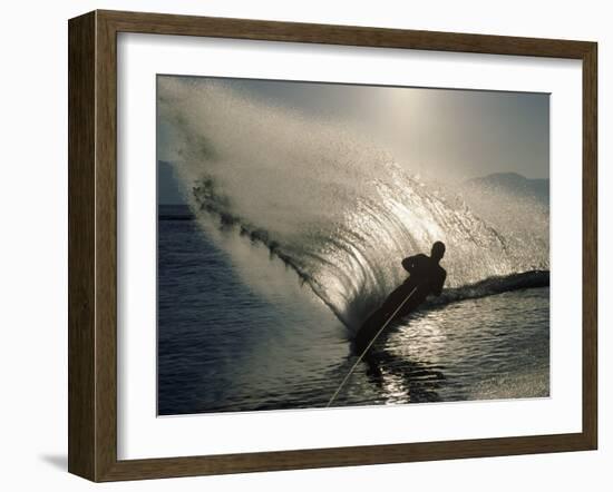 Waterskier Silhouetted with Sun Shining Through Water-null-Framed Photographic Print