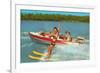 Waterskiing on the Lake, Retro-null-Framed Art Print