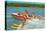 Waterskiing on the Lake, Retro-null-Stretched Canvas