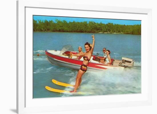 Waterskiing on the Lake, Retro-null-Framed Premium Giclee Print