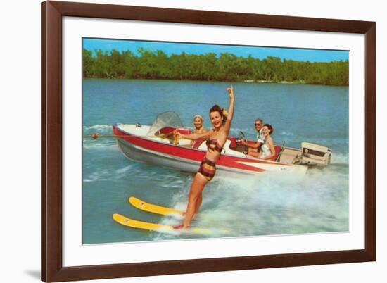 Waterskiing on the Lake, Retro-null-Framed Premium Giclee Print