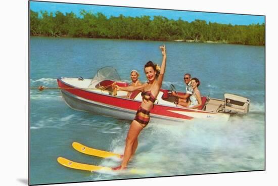 Waterskiing on the Lake, Retro-null-Mounted Premium Giclee Print