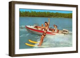 Waterskiing on the Lake, Retro-null-Framed Art Print