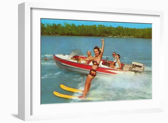 Waterskiing on the Lake, Retro-null-Framed Art Print