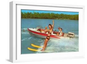 Waterskiing on the Lake, Retro-null-Framed Art Print