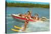Waterskiing on the Lake, Retro-null-Stretched Canvas
