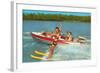 Waterskiing on the Lake, Retro-null-Framed Art Print