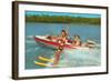 Waterskiing on the Lake, Retro-null-Framed Art Print