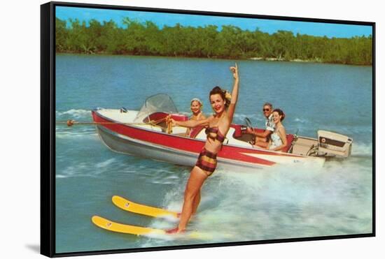 Waterskiing on the Lake, Retro-null-Framed Stretched Canvas