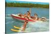 Waterskiing on the Lake, Retro-null-Stretched Canvas