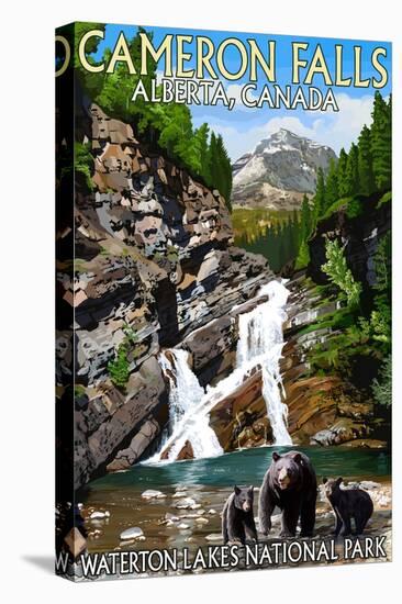 Waterton Lakes National Park, Canada - Cameron Falls and Bear Family-Lantern Press-Stretched Canvas