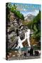 Waterton Lakes National Park, Canada - Cameron Falls and Bear Family-Lantern Press-Stretched Canvas