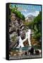 Waterton Lakes National Park, Canada - Cameron Falls and Bear Family-Lantern Press-Framed Stretched Canvas