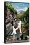 Waterton Lakes National Park, Canada - Cameron Falls and Bear Family-Lantern Press-Framed Stretched Canvas