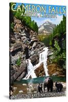 Waterton Lakes National Park, Canada - Cameron Falls and Bear Family-Lantern Press-Stretched Canvas